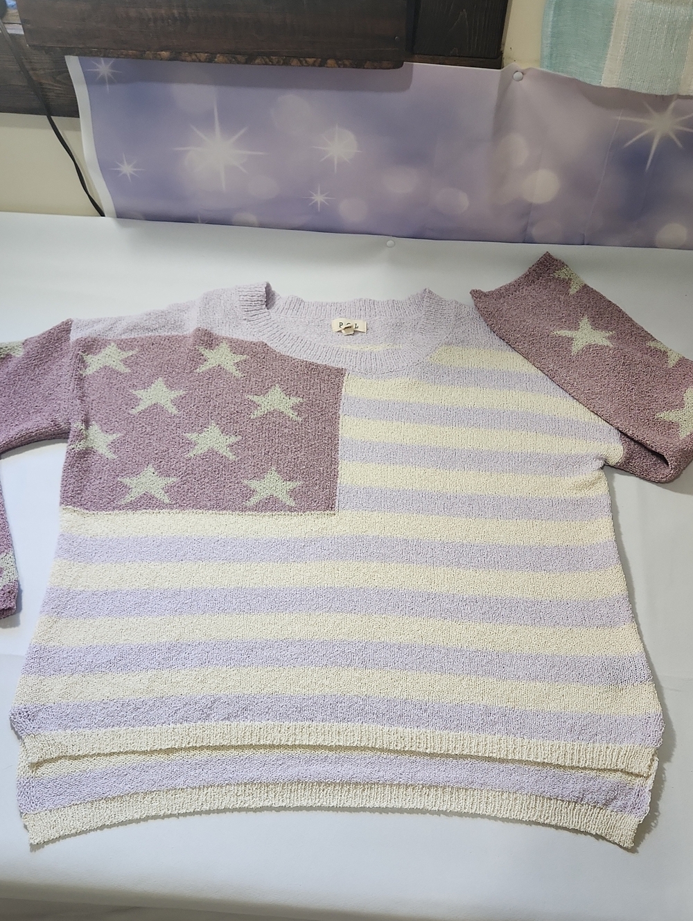 POL Lavender & Cream Star-Stripe Knit Pullover